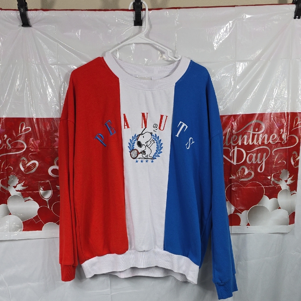 Peanuts Tennis Tricolor Men's Crewneck Sweater Size XL (M91)